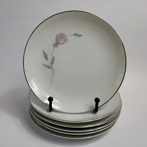 SIX Mikasa Primrose Bread Plates White Pink Rose Gray Leaves #8194